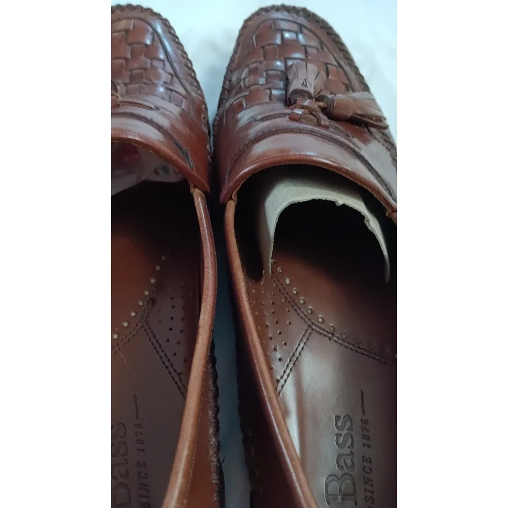 G H Bass Bellagio Mens 11.5 M Oxblood Brown Leather Tassel Woven Loafers EUC